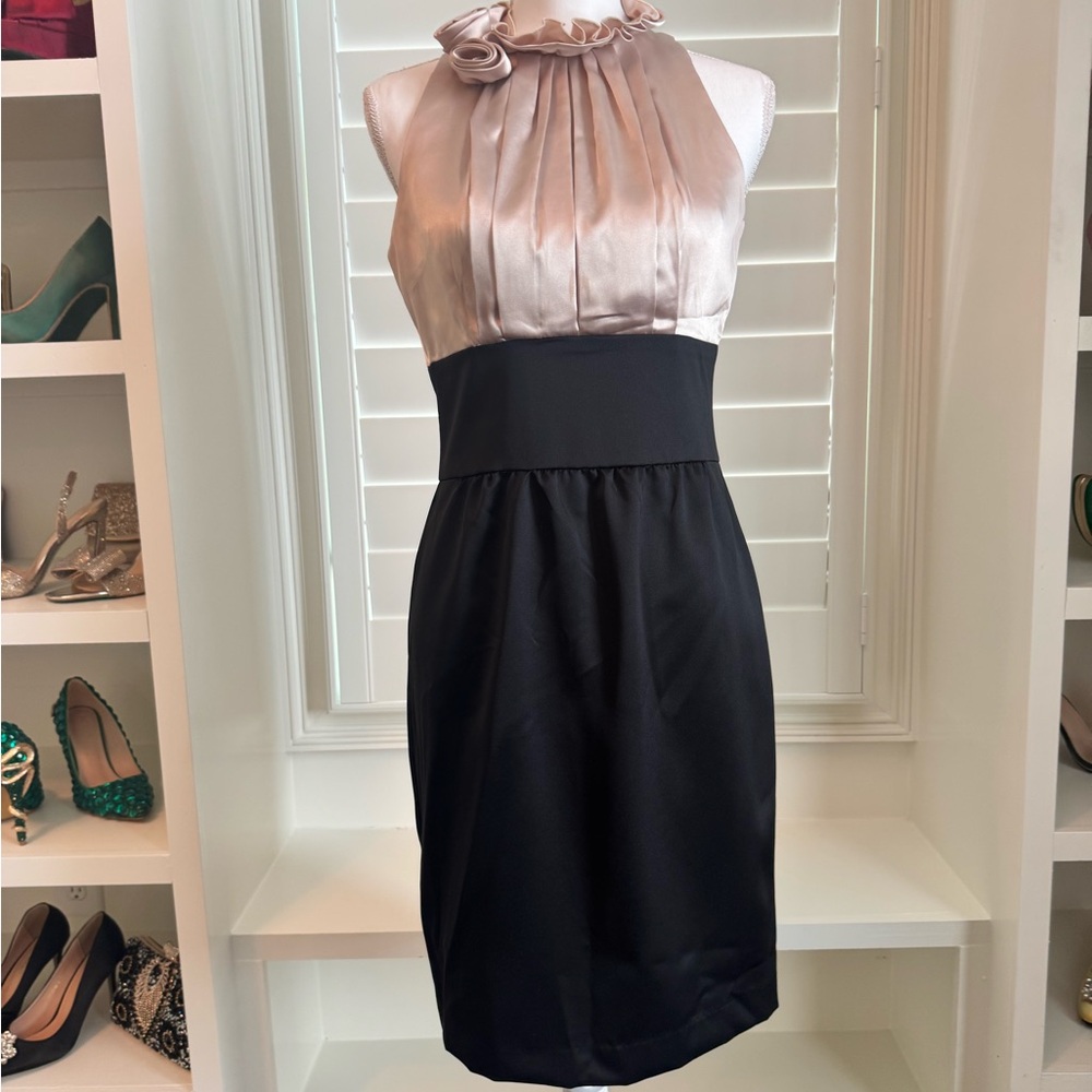 Chic Black & Blush Satin Cocktail Dress – Size Medium